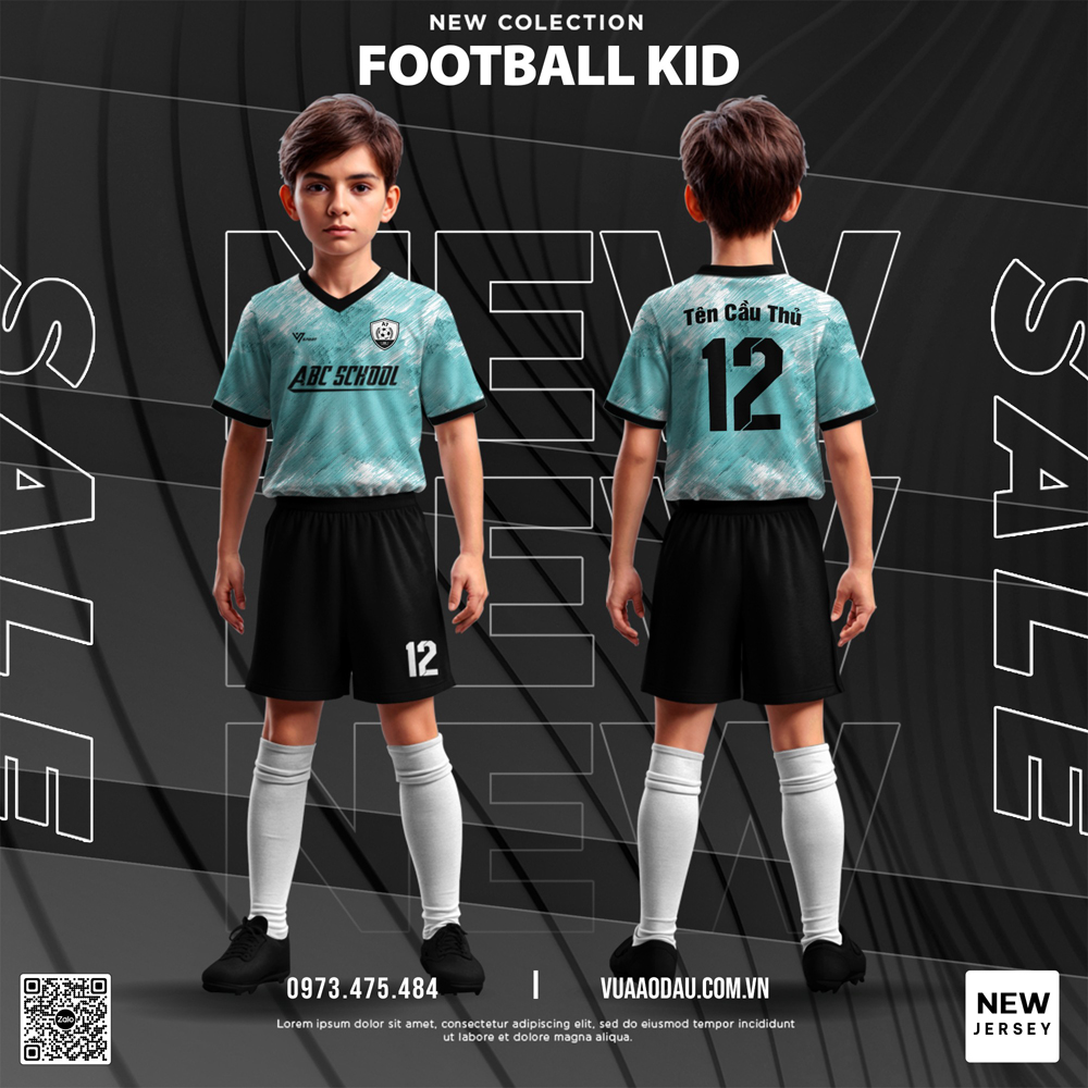 Đồng phục bóng đá trẻ em FOOTBALL KID màu xanh ngọc lam