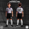 Đồng phục bóng đá trẻ em trắng đen họa tiết tím hồng xanh – Football Kid tự thiết kế