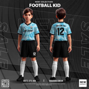 Đồng phục bóng đá trẻ em xanh camouflage phối đen - Football Kid năng động