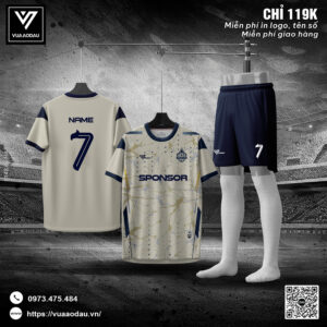 Áo Đá Bóng Màu Kem Vân Vàng - Quần Navy Cá Tính
