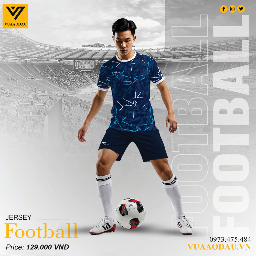 Áo bóng đá thiết kế màu xanh navy body fit cho nam