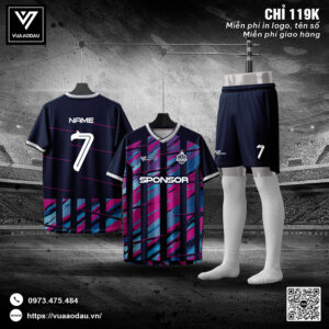 Áo Bóng Đá Thiết Kế Xanh Navy Đậm Phối Hồng Tím Cá Tính
