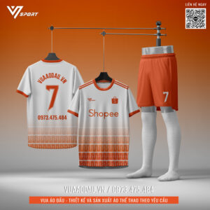 Áo thi đấu thể thao Shopee – Màu Trắng Cam cháy năng động, thiết kế độc quyền từ Vua Áo Đấu