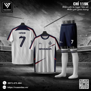Áo bóng đá thiết kế màu trắng phối đỏ navy - Năng động và chuyên nghiệp