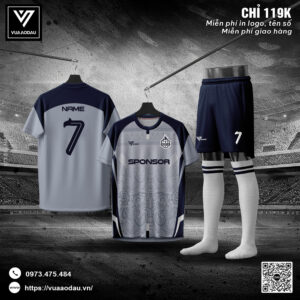 Áo đá bóng màu ghi xám phối navy – Họa tiết paisley tinh tế