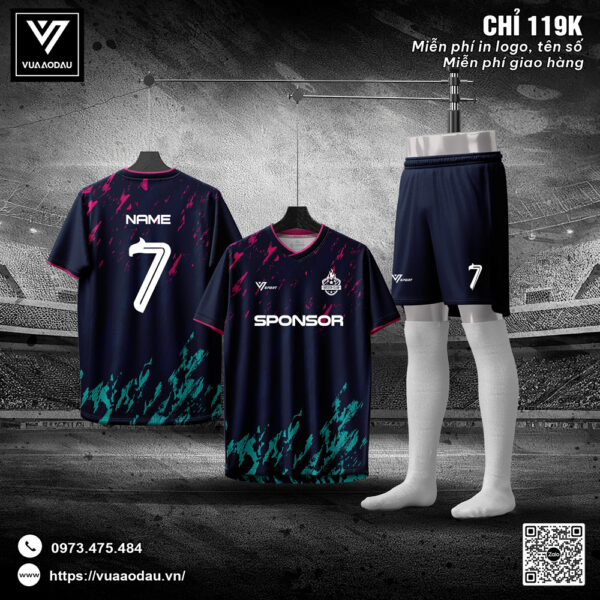 Áo đấu bóng đá thiết kế xanh navy – Tốc độ và đẳng cấp trên sân cỏ
