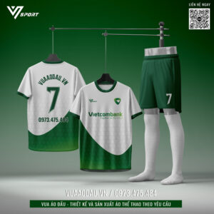 Áo đấu thiết kế V7 Sport trắng phối xanh lá – Siêu phẩm thể thao Vietcombank