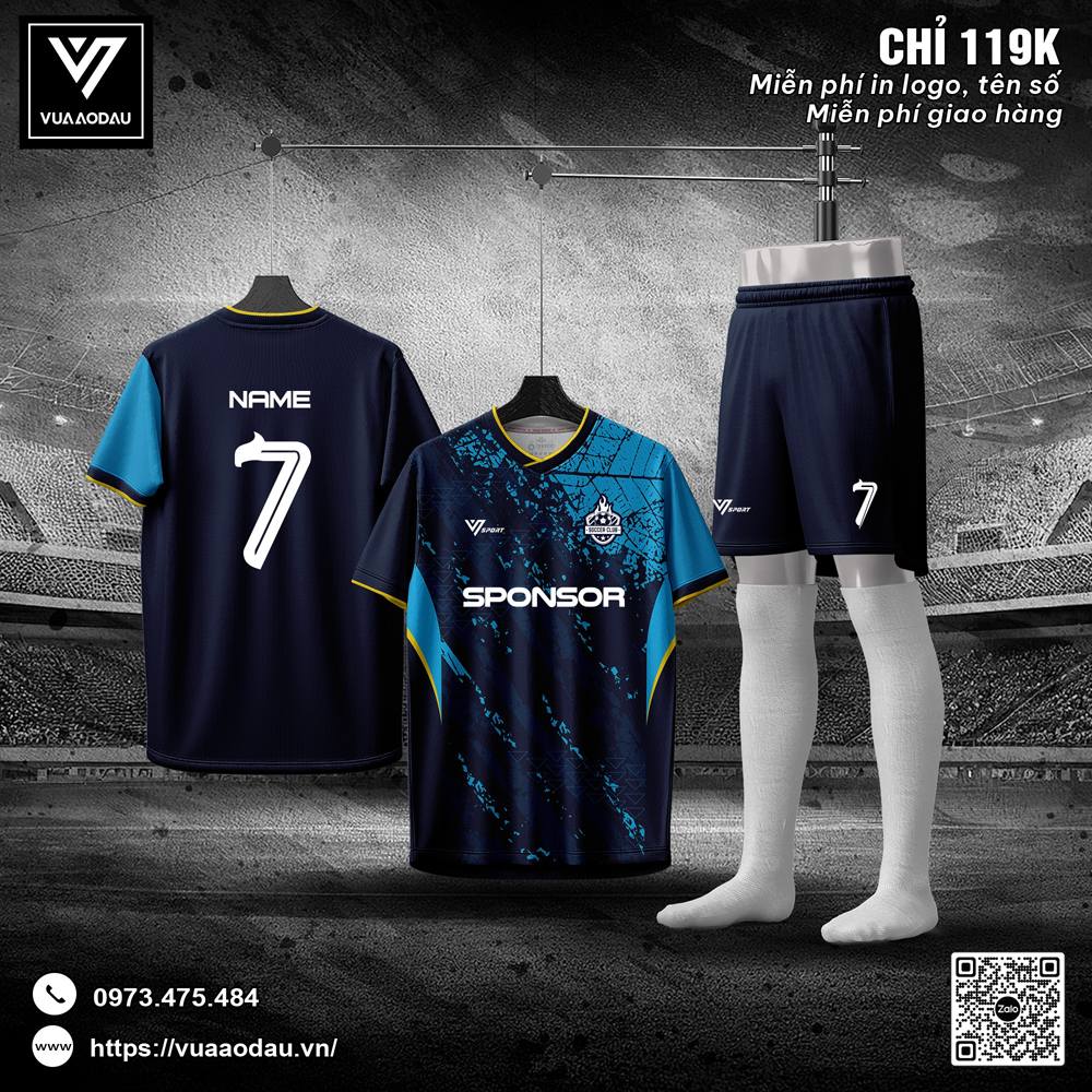 Bộ áo đấu thiết kế màu navy xanh dương vàng neon - Độc đáo, thể thao, cá tính