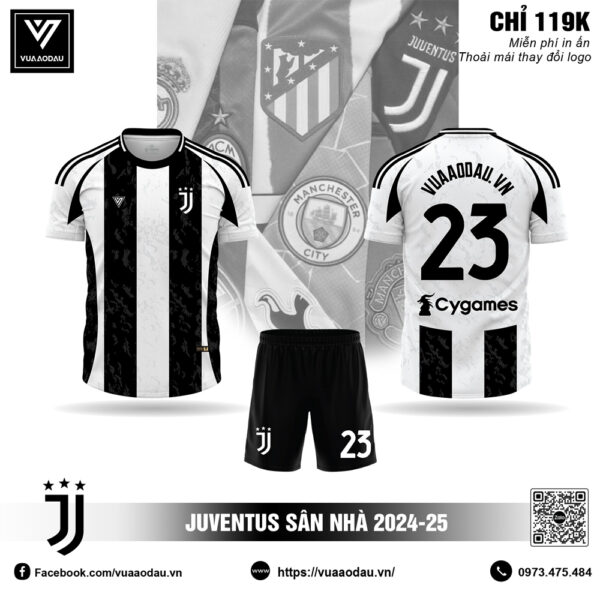 Áo đấu Juventus sân nhà 2024-25 màu trắng đen họa tiết ngựa vằn