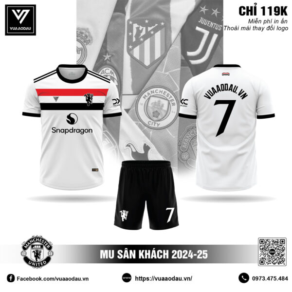 Áo đấu MU sân khách 2024–2025 trắng - bản official thiết kế thể thao, công nghệ TECHDRY