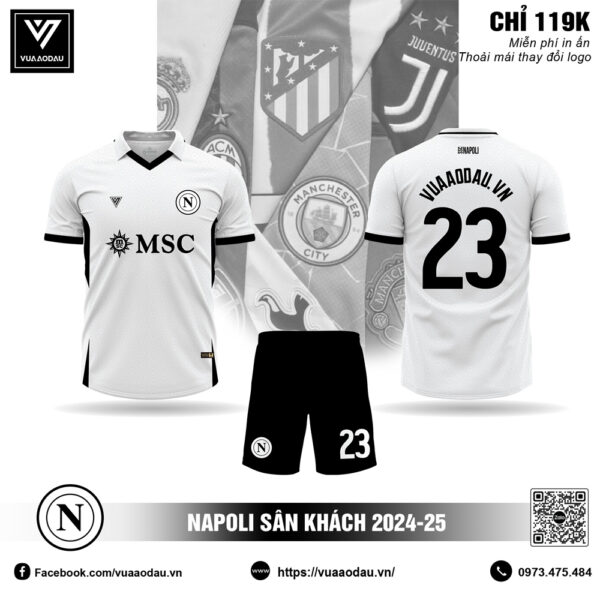 Áo Đấu Napoli Sân Khách 2024-25 Màu Trắng Đen