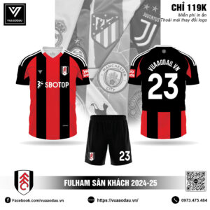 Áo đấu Fulham 2024-25 sân khách đỏ đen trắng