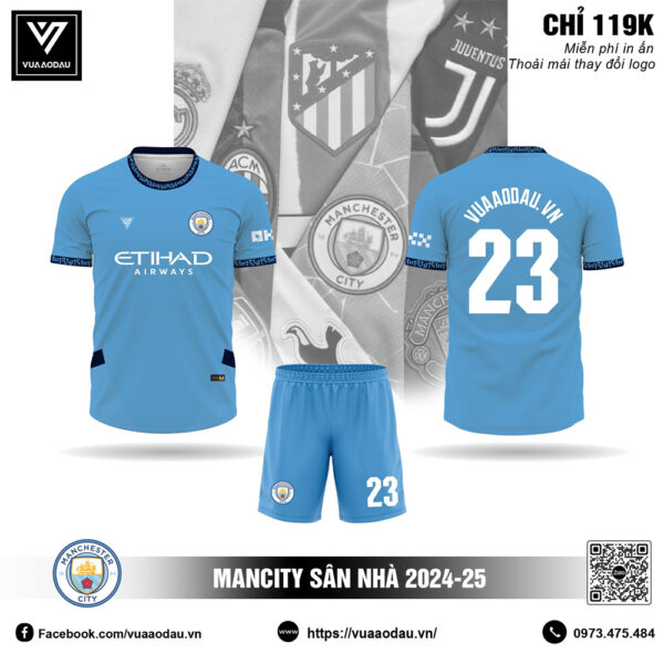 Áo bóng đá Man City sân nhà 2024-25 màu xanh da trời