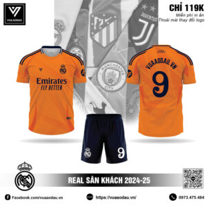 Áo đấu Real Madrid sân khách 2024-25 màu cam rực rỡ