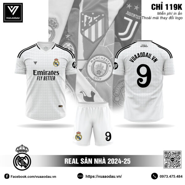 Áo đấu Real Madrid 2025 sân nhà - Trắng Hoàng Gia tinh tế