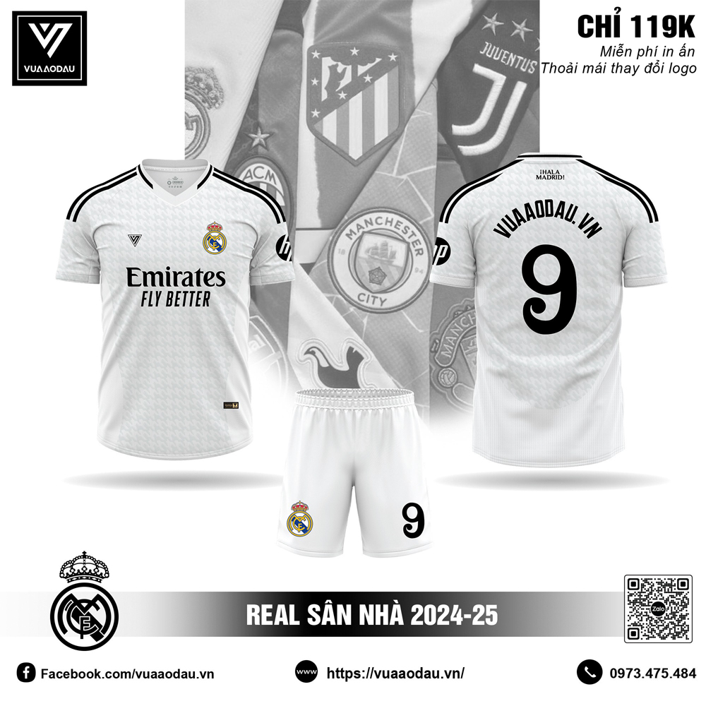 Áo đấu Real Madrid 2025 sân nhà màu trắng - Thiết kế sang trọng và thoáng mát