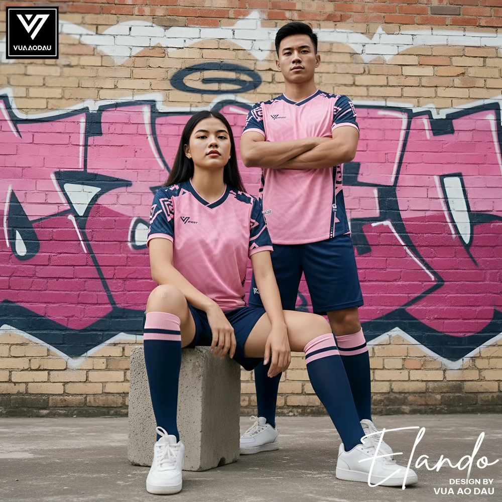 Áo đấu ELANDO màu hồng pastel phối xanh navy từ Vua Áo Đấu