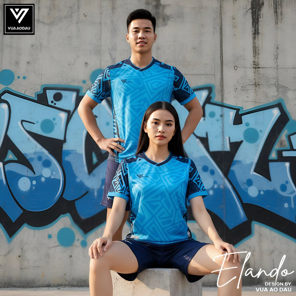 Đồng phục thể thao Elando phối màu xanh dương tươi và xanh navy