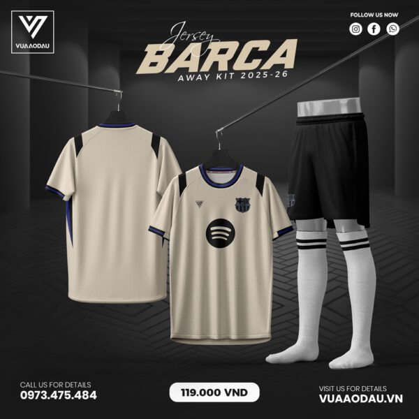 Áo Đấu Barca Away 2025-2026 Màu Kem Trung Tính