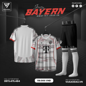 Bayern Away Kit 2025-2026 Trắng Xám – Đậm Chất Cổ Động & Thể Thao