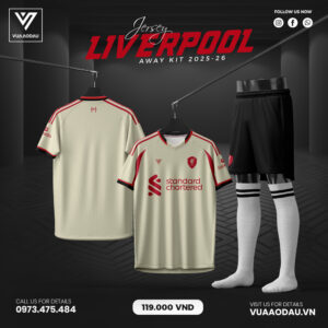 Áo đấu Liverpool Away Kit 2025-2026 kem viền đỏ