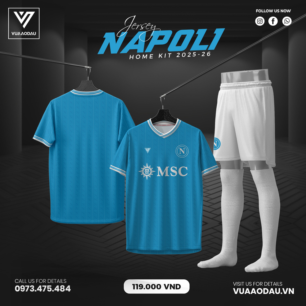 Áo thi đấu Napoli sân nhà 2025-2026 màu xanh da trời