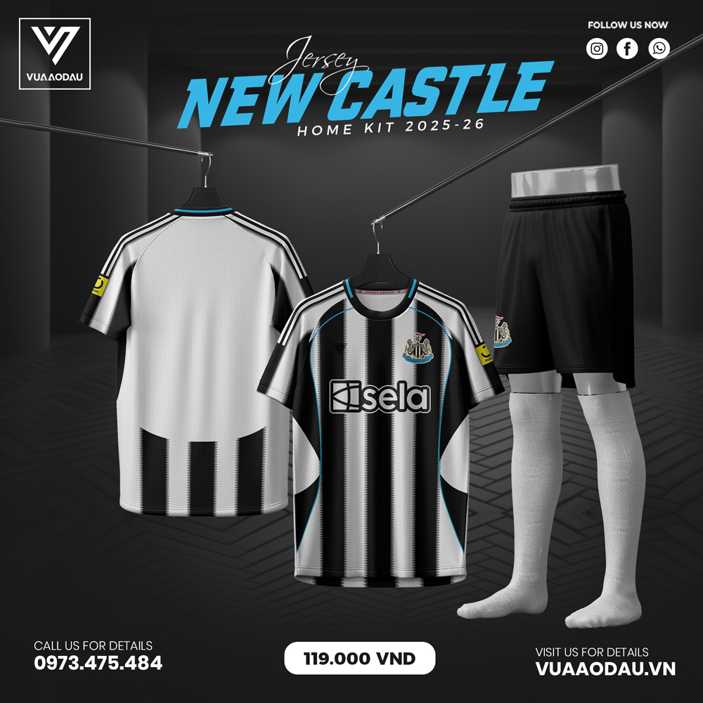 Áo đấu Newcastle United Home Kit 2025-2026 màu đen trắng