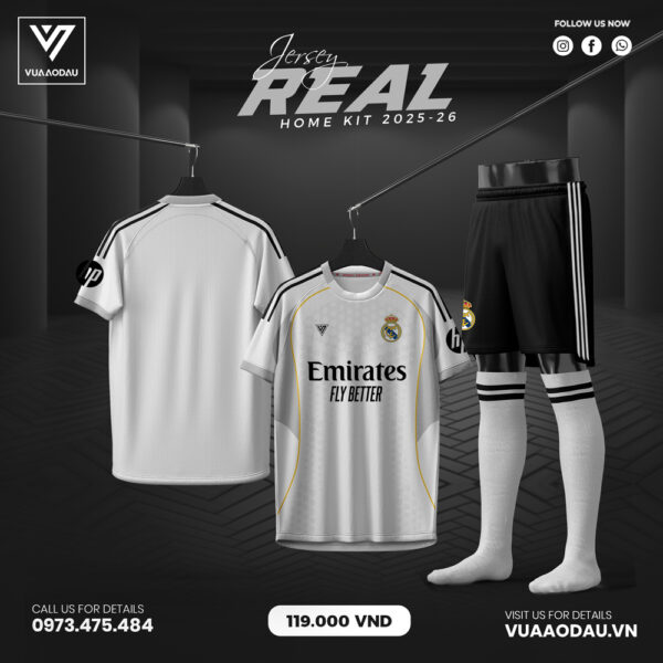 Real Madrid Home Kit 2025-26 - Trắng Hoàng Gia Đẳng Cấp