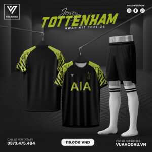 Áo đấu Tottenham Away Kit 2025-2026 - Đen bóng phối xanh neon