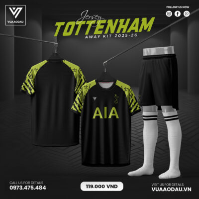 Áo đấu Tottenham Away Kit 2025-2026 - Đen bóng phối xanh neon