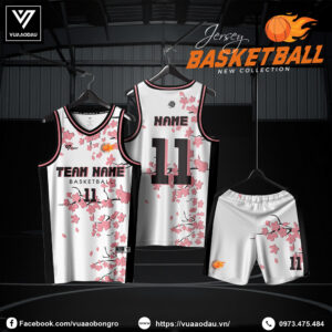 Đồng phục bóng rổ trắng hoa anh đào – Nét đẹp thể thao và tinh thần đoàn kết