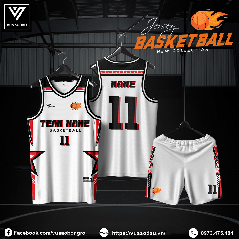 Đồng phục bóng rổ trắng đỏ đen 2025 – Năng động và cá tính