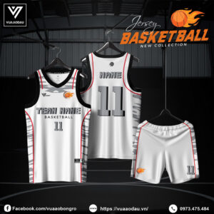 Đồng phục bóng rổ trắng viền đỏ đen - Thiết kế hiện đại, thấm hút tốt