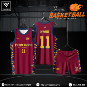 Đồng phục bóng rổ đỏ đô phối xanh vàng – Năng động và cá tính