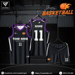 Áo Bóng Rổ Đen Caro Viền Tím – Mạnh mẽ và Cá Tính