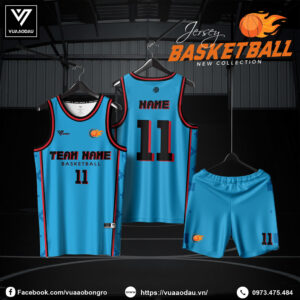 Áo Bóng Rổ Xanh Lam Sáng - Phối Viền Đỏ Đen Năng Động