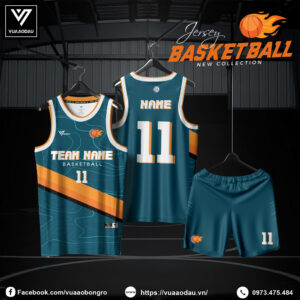 Đồng phục bóng rổ xanh dương đậm phối vàng cam - Mẫu 2025-15