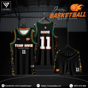 Đồng phục bóng rổ Vua Áo Đấu 2025 - Tông đen cá tính phối viền cam xanh