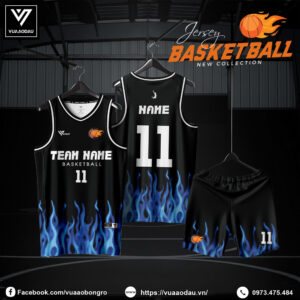 Áo Bóng Rổ Đen Ngọn Lửa Xanh - Năng Động & Cá Tính