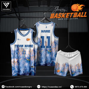 Đồng Phục Bóng Rổ Trắng Xanh Cam Vua Áo Đấu 2025 - Thiết Kế Nghệ Thuật Năng Động