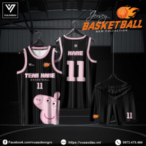 Áo Bóng Rổ Đen Hồng Peppa Pig Cá Tính 2025