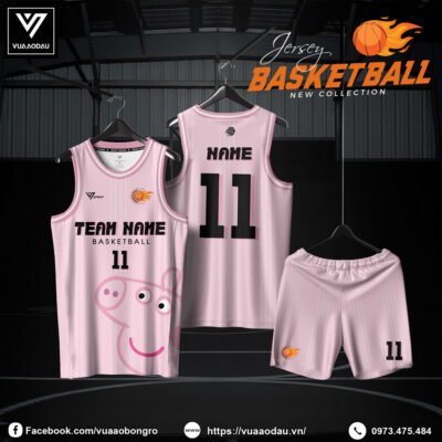 Đồng phục bóng rổ Peppa Pig màu hồng nhạt phá cách