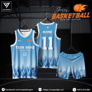 Đồng phục bóng rổ 2025 xanh dương phối lam họa tiết lửa