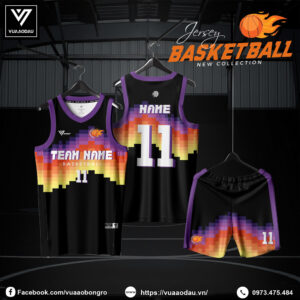 Đồng phục bóng rổ đen phối tím phong cách Retro Digital - Mã 2025-40