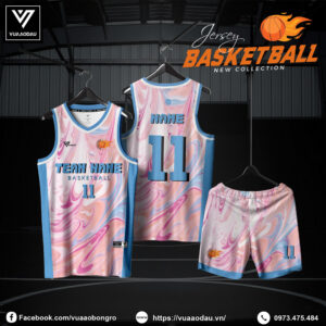 Đồng phục bóng rổ Marble Swirl pastel hồng xanh độc quyền thiết kế 2025