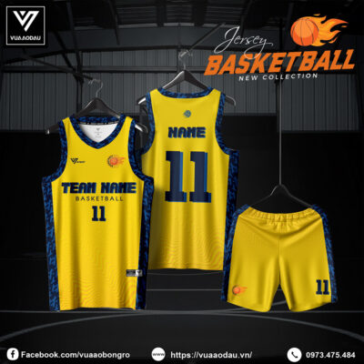 Đồng phục bóng rổ vàng tươi phối xanh navy - Năng lượng bùng nổ trên sân đấu