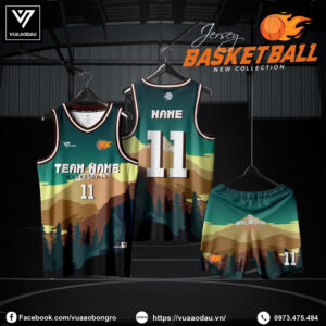 Đồng phục bóng rổ màu xanh rêu phối nâu đất - cảm hứng từ núi rừng