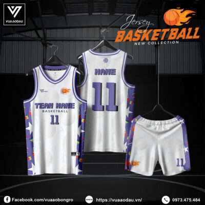 Áo Bóng Rổ Trắng Viền Tím Street Style