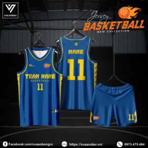 Đồng phục bóng rổ xanh dương phối vàng – Thiết kế mạnh mẽ, thể thao và chuyên nghiệp