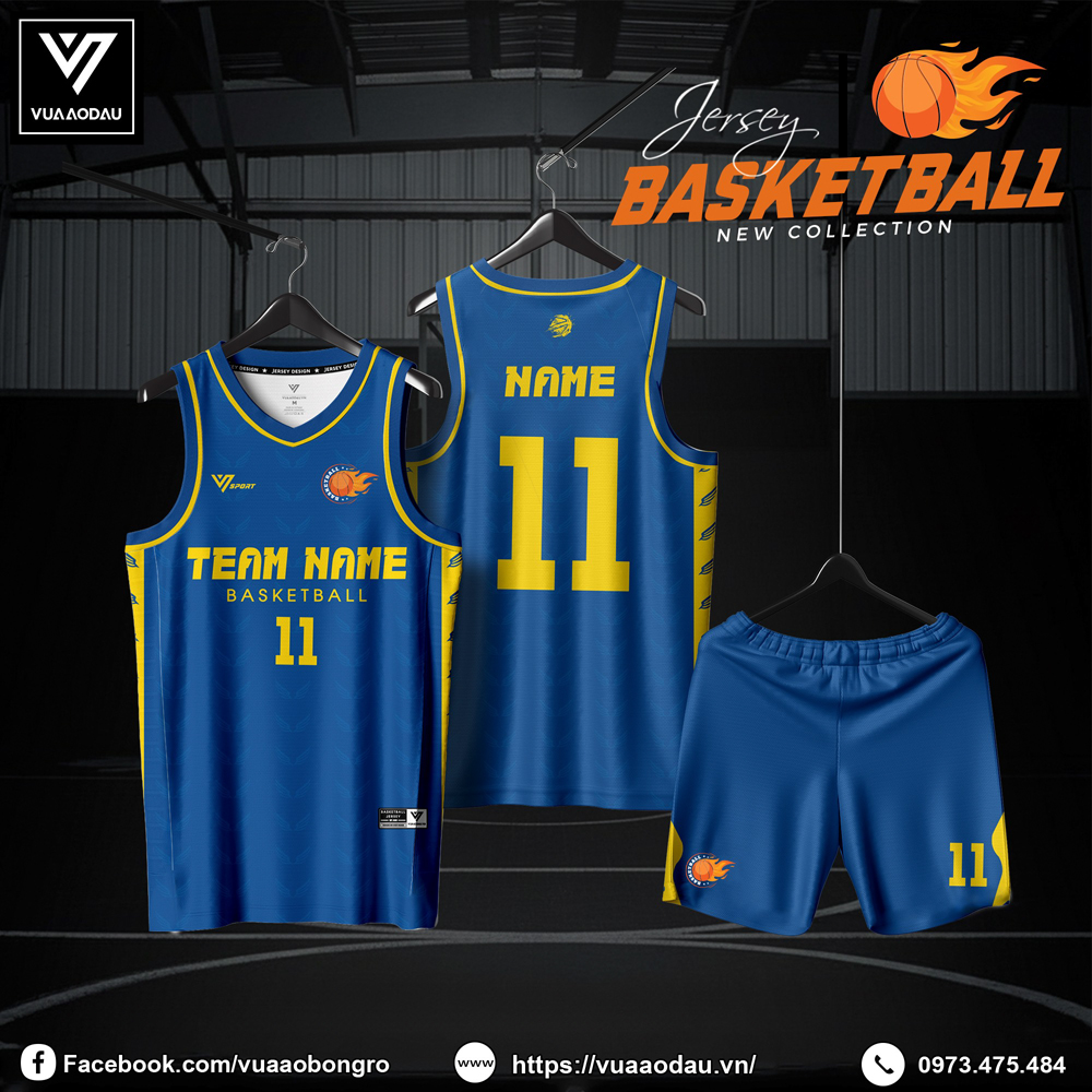 Đồng phục bóng rổ xanh dương phối vàng – Áo thi đấu thể thao thiết kế hiện đại chuyên nghiệp
